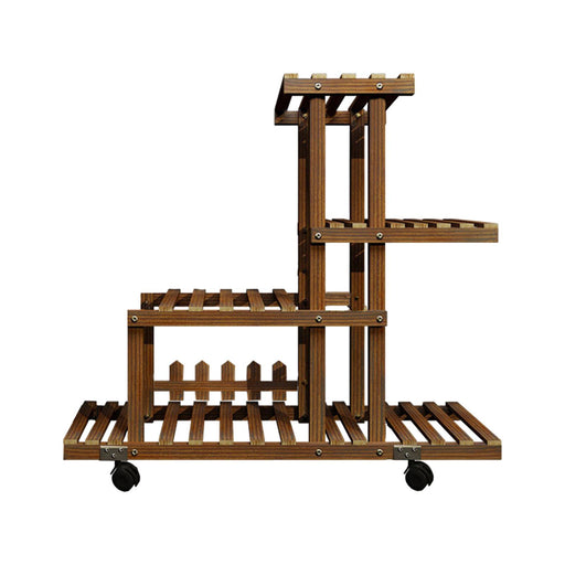 Crofta Wooden Plant Stand Heavy Duty Plant Storage Rack for Farmhouse Garden Office With Wheels