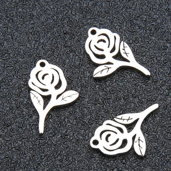 20Pcs Stainless Steel Rose Charms Pendants for DIY Jewelry Making Craft