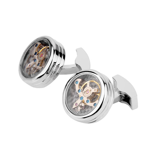 Crofta 1 Pair Mens Shirt Cufflinks Round Watch Movement Cuff Links - Silver