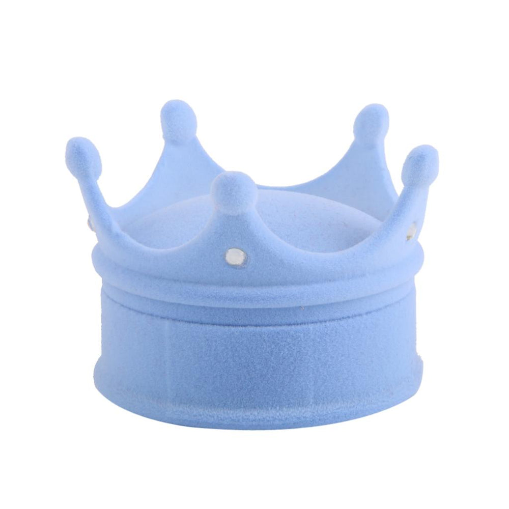 Crofta Velvet Cute Crown Shaped Ring Earrings Jewelry Display Box Organiser Storage Case Wedding Engagement Christmas Diwali Gift Sky Blue