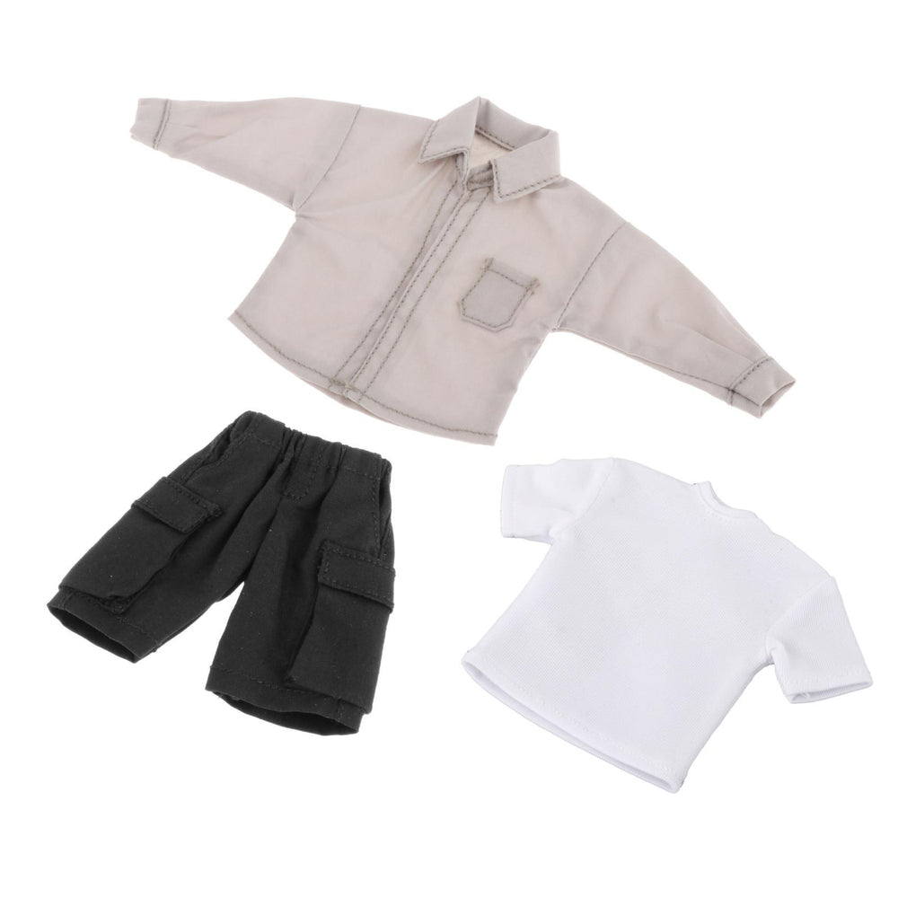 Crofta 1/12 Scale Shirt T Shirt Pants Set for 6 inch Doll Model Male Action Figures Light Gray