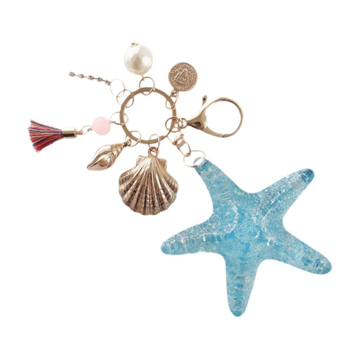 Starfish Keychain Sparkling for Women Keyring for Bag Backpack Birthday Gift Blue