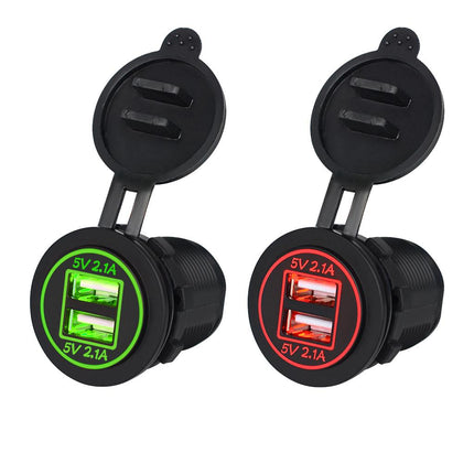 Crofta 2 Pieces Green+Red LED Car Motorcycle Dual USB Port Charger Power Outlet