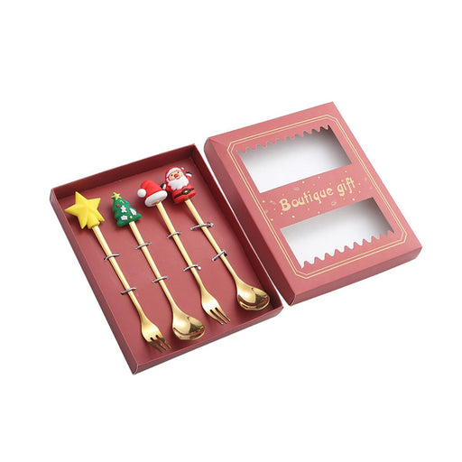 Xmas Spoons Flatware Tea Spoons Kitchen Tableware for Iced Tea Sundae Drinks Red Box with Forks