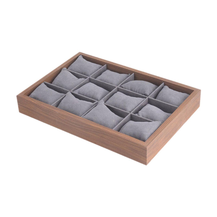 Crofta 12 Compartment Watch Bracelet Tray Box Sturdy Versatile Watch Display Holder Dark Grey Cushion