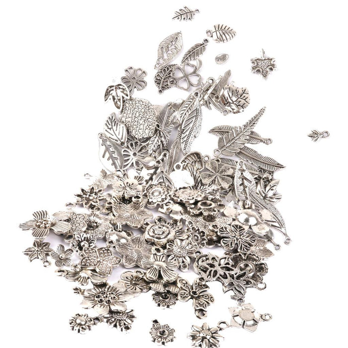 Crofta 100 Pieces Tibetan Silver Mixed Flowers Charms Pendant Beads Making Findings