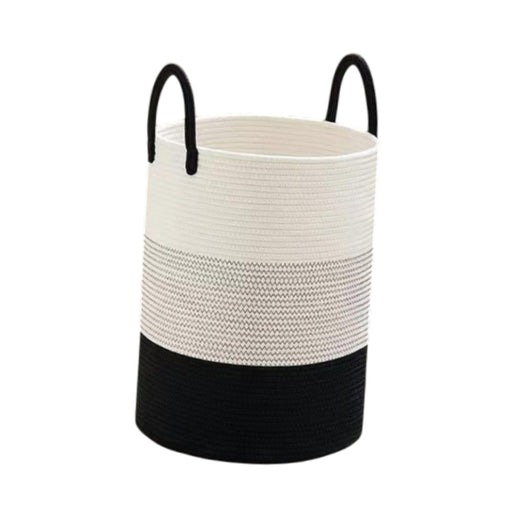 Crofta Toy Basket Decorative Cotton Rope Basket for Utility Room Bedroom Apartments Black White Gray38cm