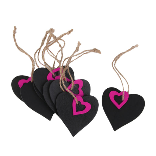 10pcs Mini Fuchsia Heart Chalkboard Tags with String