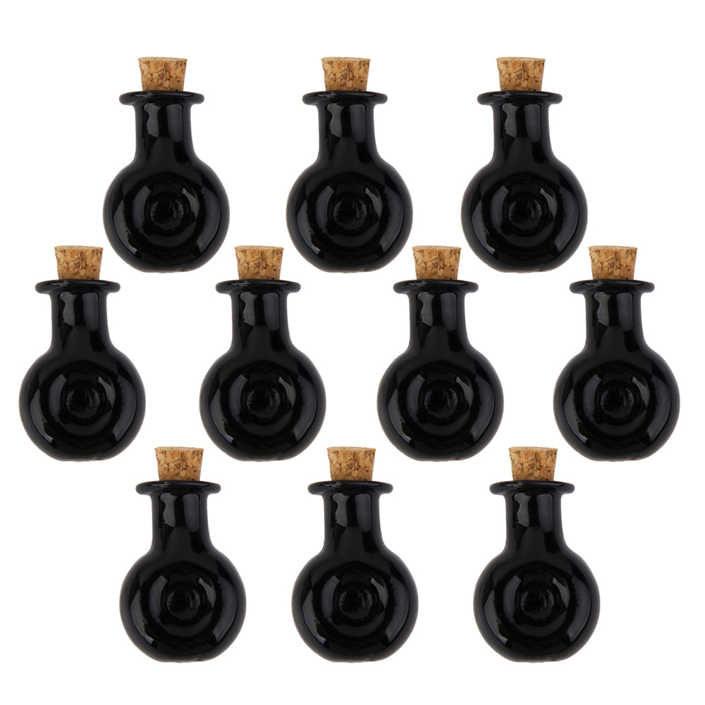 Crofta 10 Mini Glass Cork Bottle XO Winebottle Jars Vials Message Wish Bottle Black