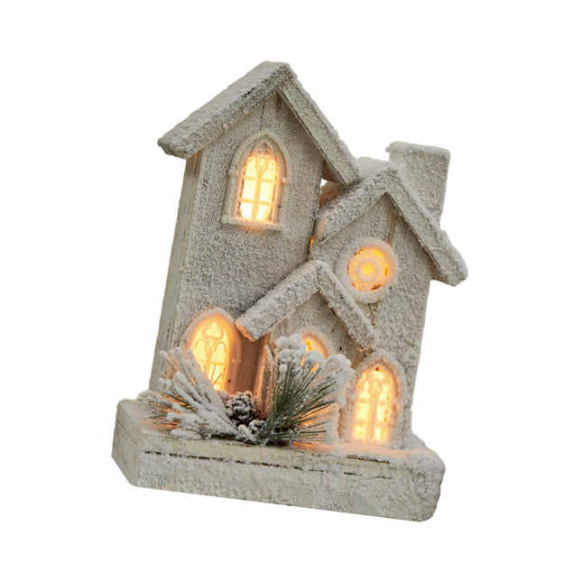 Crofta Village House Mini Luminous Wood House Figurine for Indoor Christmas Holiday