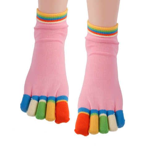 1 Pair Five Toe Rubber Yoga Pilates Fitness Socks Non Slip Massage Pink