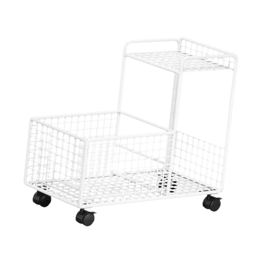 Under Desk Utility Cart Mobile Rolling Cart for Dressing Room Farmhouse Home White Double Layer