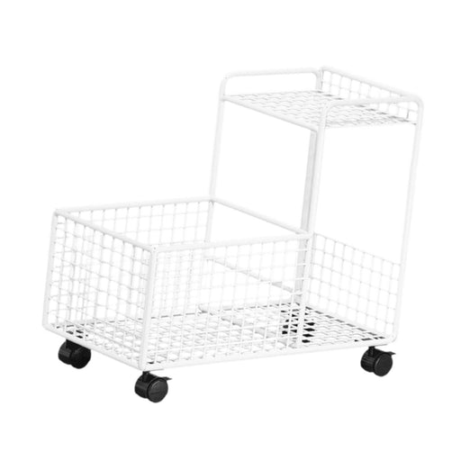 Under Desk Utility Cart Mobile Rolling Cart for Dressing Room Farmhouse Home White Double Layer