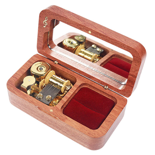 Crofta Proposal Ring Case Storage Wooden Music Box for Wedding Anniversary Ceremony Red Brown