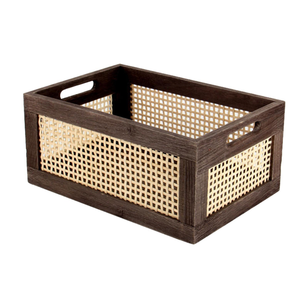 Crofta Wooden Basket Portable Rattan Storage Basket for Display Shelf Cabinet Books brown 35x25x16cm