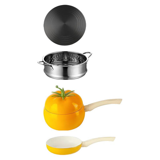 Soup Porridge Pot Cute Fruits Shape Kitchen Cookware with Lid 16cm Noodle Pot yellow set