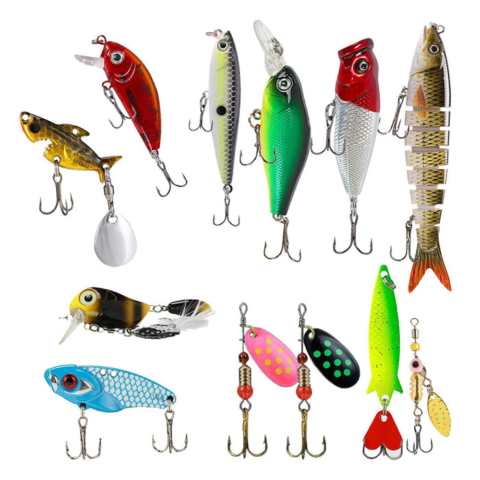 Crofta 12 Pieces Bass Fishing Lures Saltwater and Freshwater 3D Lifelike Crankbaits