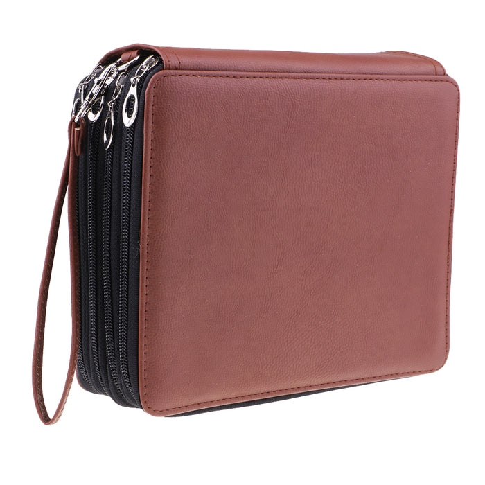 160 Slots PU Leather Pencil Case Portable Colored Pencil Holder Pen Bag Brown