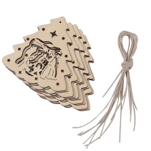 Crofta 10pcs Laser Cut the Birth of Jesus Wooden Tag Embellishment with String