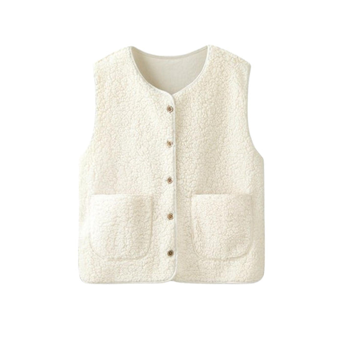 Crofta Womens Fleece Vest Soft Comfortable Warm Sleeveless for Autumn Spring Beige