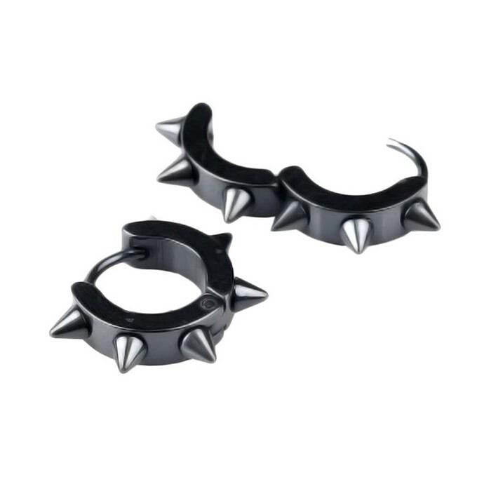 Crofta Women Men Fashionable Stainless Steel Punk Cool Hip Hop Stud Cuff Clip On Earring Jewelry Black 0.39 inch