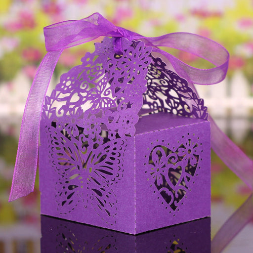 20x Hollow Out Butterfly Heart Pattern Candy Gift Boxes Wedding decor Purple