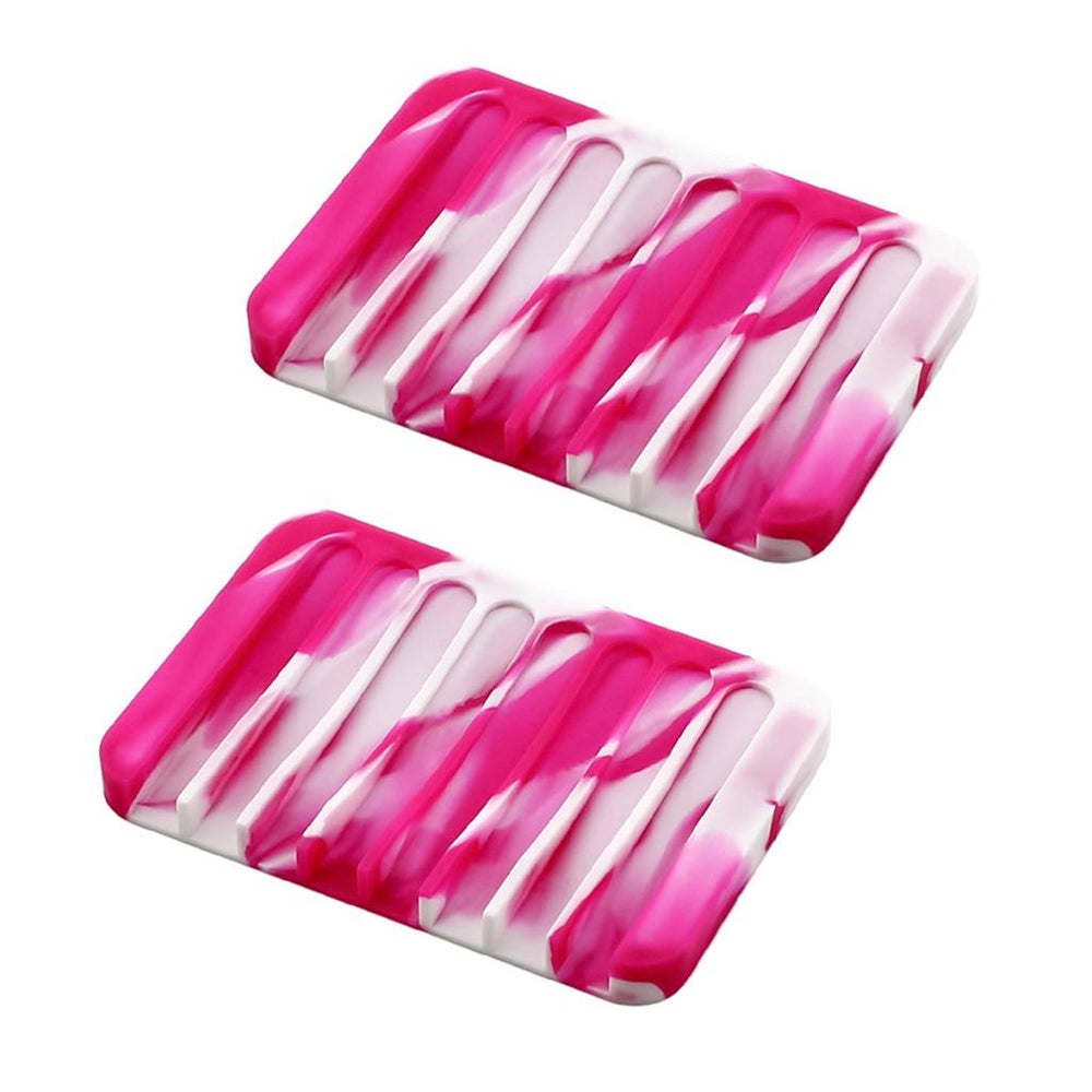 Crofta 2 Pcs Silicone Soap Dish Soap Holder Soap box Plate Tray  Rose red White