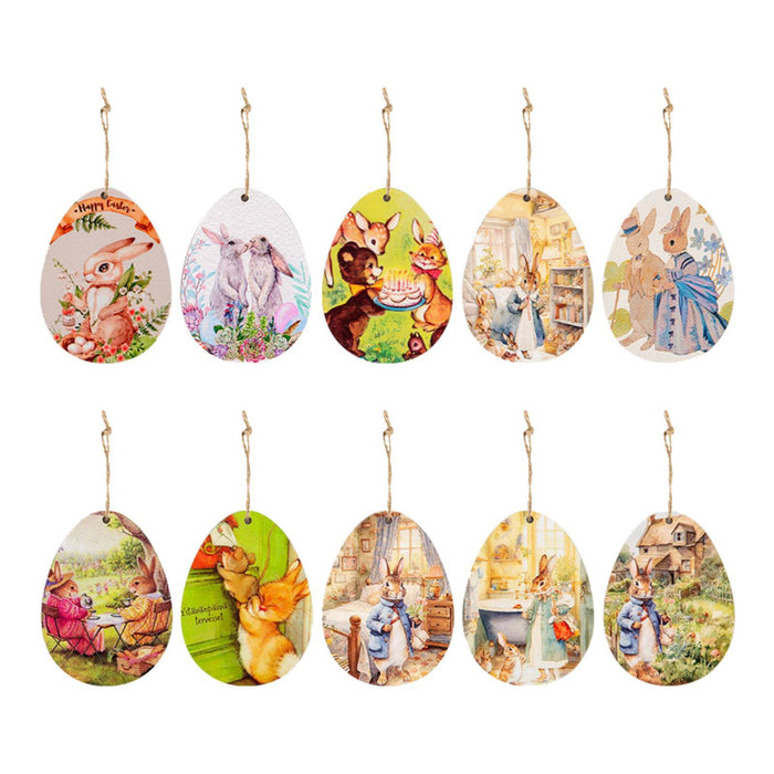 Crofta 10Pcs Easter Rabbit Pattern Wood Hanging Sign Ornament for Housewarming Gift