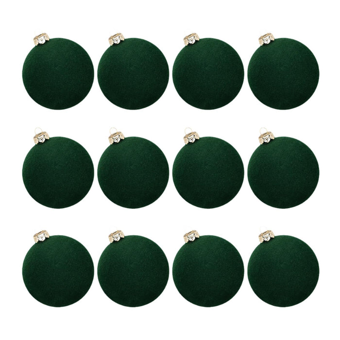 Crofta 12 Pieces Flocked Christmas Ball Ornaments Christmas Decorationsshatterproof All Dark Green