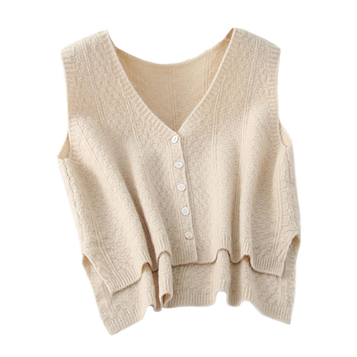 Women Sweater Vest Breathable V Neck Casual Fashion Jumpers Sleeveless Gilet Apricot