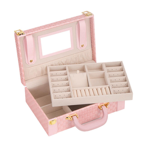 Crofta Jewelry Box Earring Organizer with Handle PU Leather Rings Jewelry Organizer