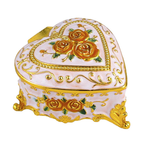 Crofta Heart Jewelry Box Exquisite Metal Keepsake Box for Necklace Rings Home Decor White