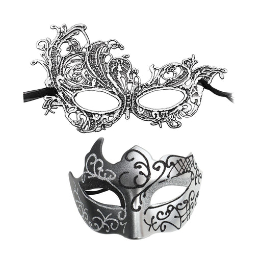 Crofta Masquerade Mask Couple Set Vintage Style Prom Mask Decorative Halloween Mask Silver