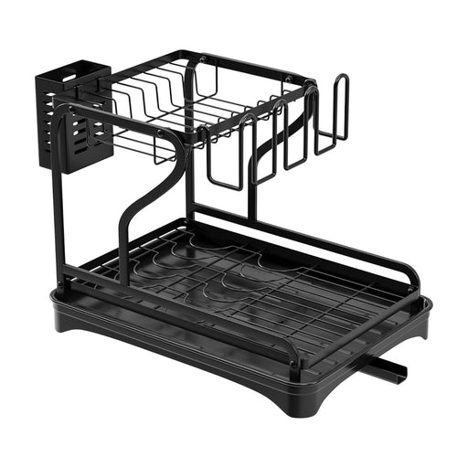 Crofta Dish Drying Rack for Kitchen Counter 2 Tier Anti Rust Dish Drainer Organizer Black