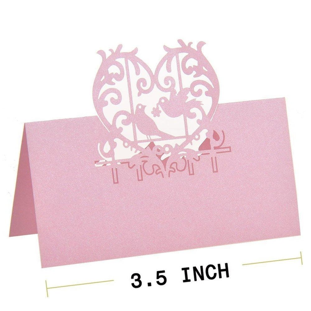 Crofta 50 Laser Cut Love Birds Name Place Cards Wedding Guest Table Cards Pink