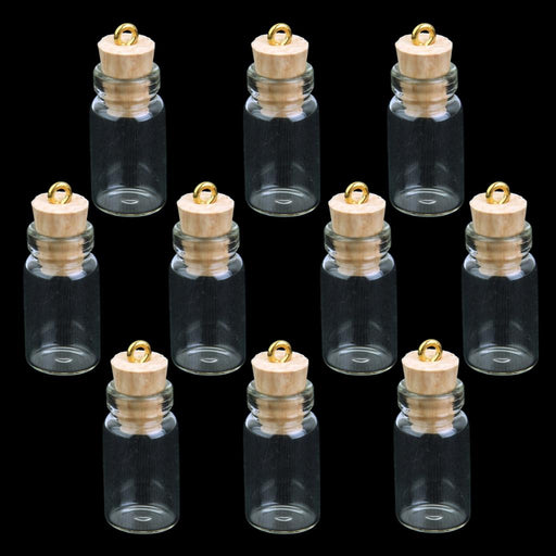 Crofta 10Pcs Mini Empty Glass Cork Bottles Pendant Charms Vials Wish Bottles Clear