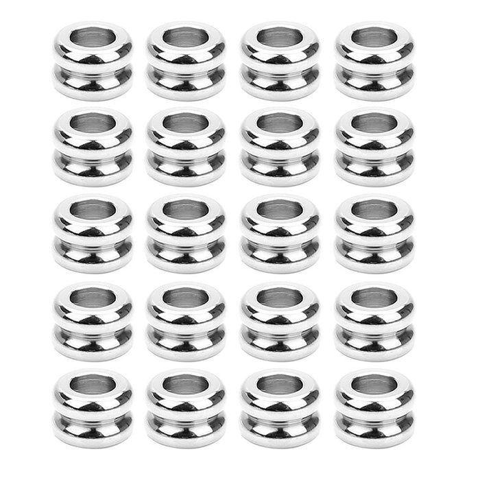 20 Pieces Stainless Steel Large Hole Grooved Cylinder Round Spacer Loose Beads DIY Jewelry Making, 5 x 7.5mm