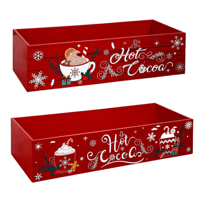 Crofta 2Pcs Christmas Hot Cocoa Bar Wood Storage Box Rustic for Office Home Holiday