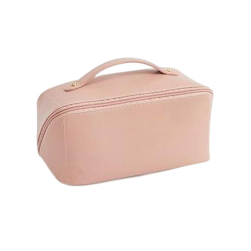 Portable PU Leather Cosmetic Bag Large for Home Short Trip Bathroom Pink