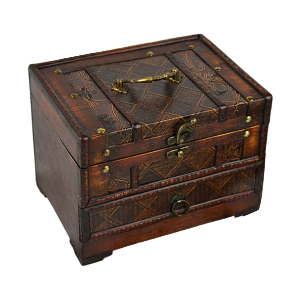 Crofta Wooden Jewelry Box Trinket Container with Mirror Antique Jewelry Case Holder Style D