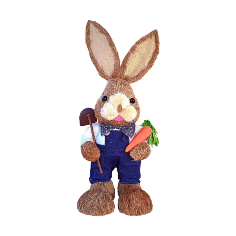 Crofta Woven Rabbit Toy Easter Rabbit Statue Office Photo Prop Straw Bunny Figurine Style H