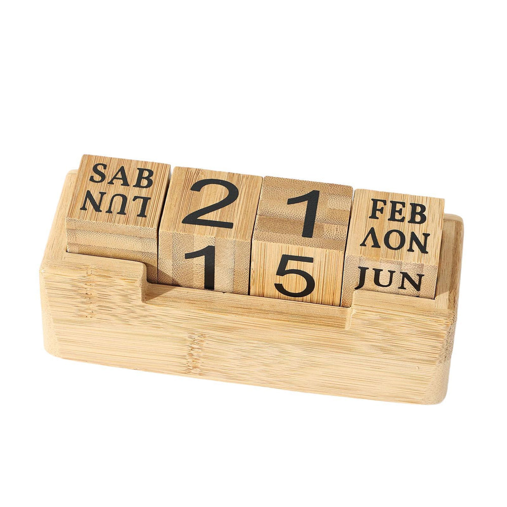 Crofta Wood Desktop Block Calendar Desktop Ornament for Office Home Decor Practical