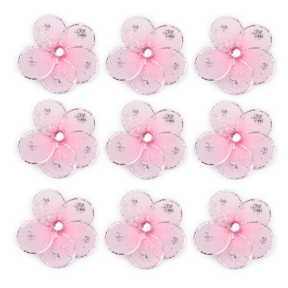 Wired Mesh Stocking Glitter Flowers 2.5x2.5cm 50pcs Pink