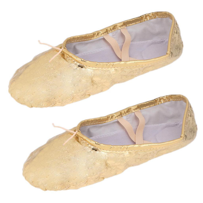 Women Girl Sequins Gold Ballet Pointe Gymnastics Leather Dance Shoes 36