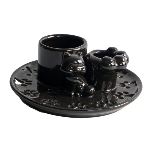 Crofta Incense Holder Decoration Cat Candle Holder for Office Tea Living Room Black