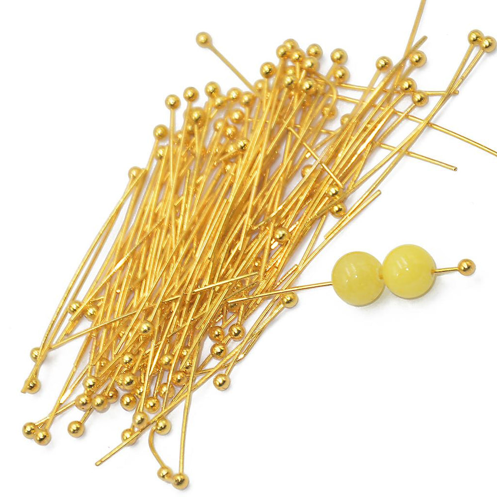 Crofta 100pcs 30mm Light Golden Brass Ball Pins Jewelry Findings Headpins