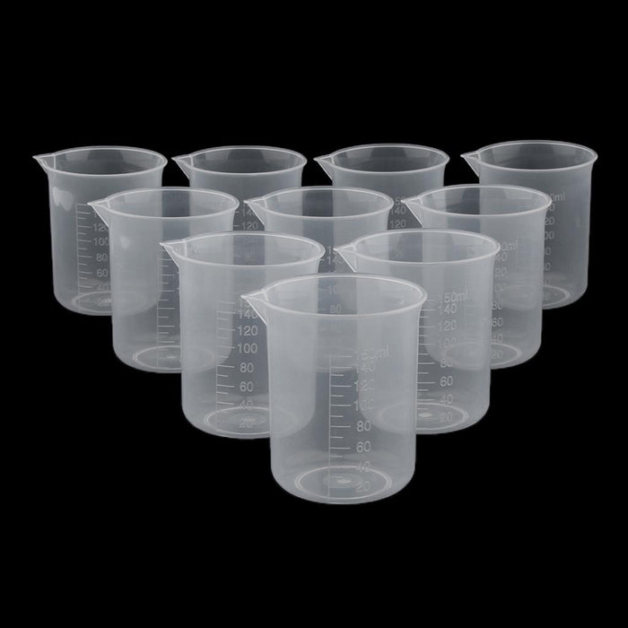 Crofta 10 Pieces Lab Plastic Graduated Measuring Beaker Liquid Cup Container 150ml