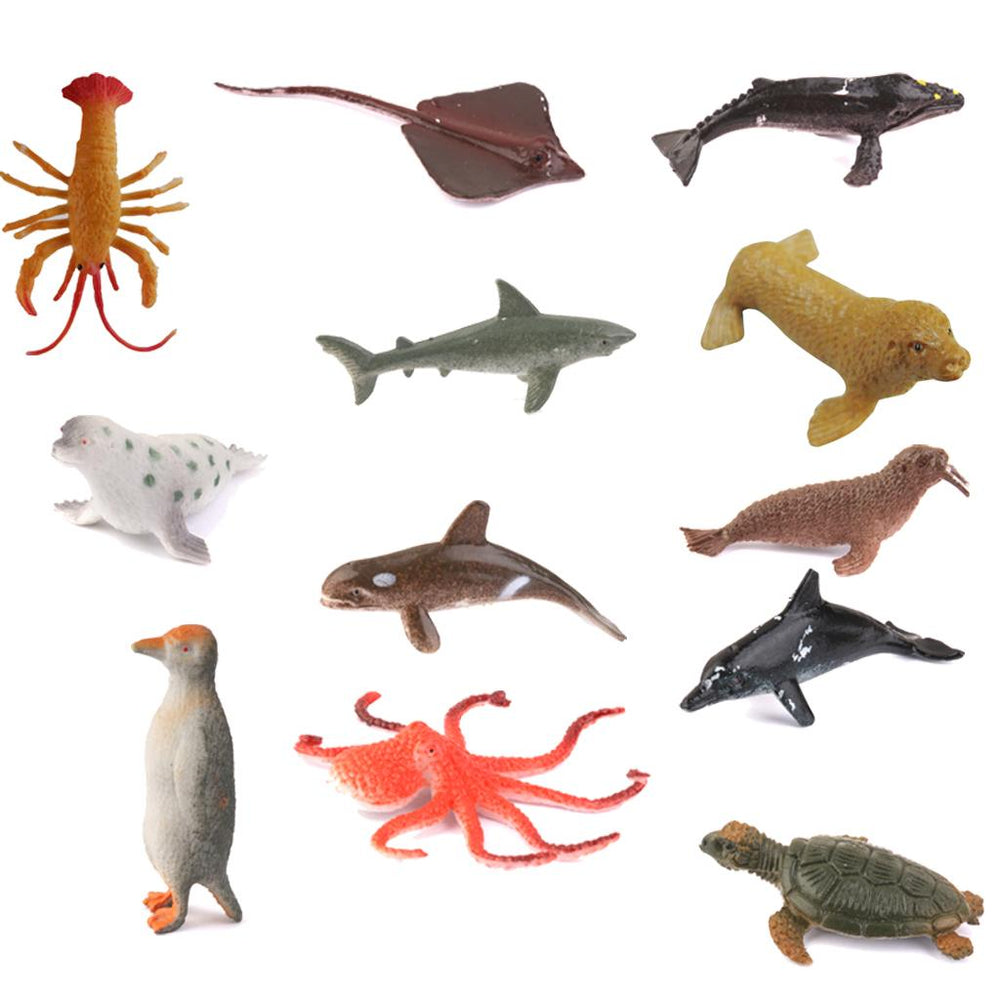 Crofta Plastic PVC Marine Animals Model Kids Toy 12pcs Multi-color