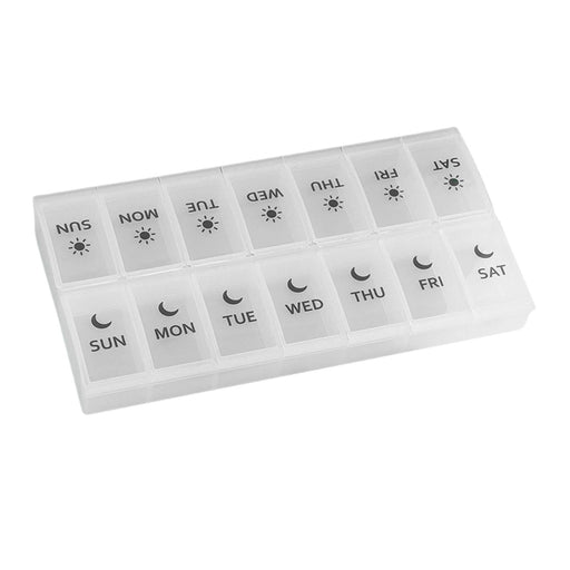 14 Compartment Pill Organizer 7 Days Pocket Case Portable for Travel Camping White