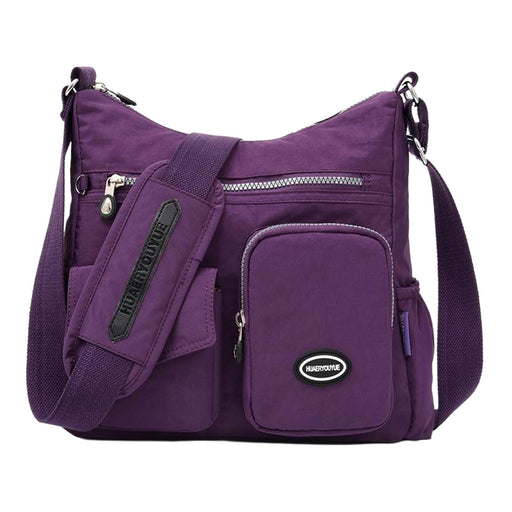 Crofta Multi-Pocket Waterproof Nylon Casual Bag Handbags for Women Travel College brilliant purple